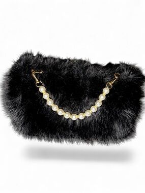 FASHION Furry 2-way Bag w/faux “pearl” hand carry and 2 x-body straps - NWT